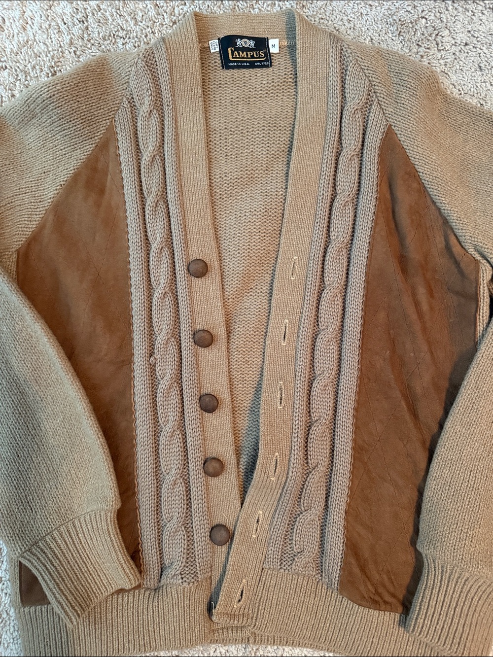 Vintage Men's Cable Knit Shawl Cardigan